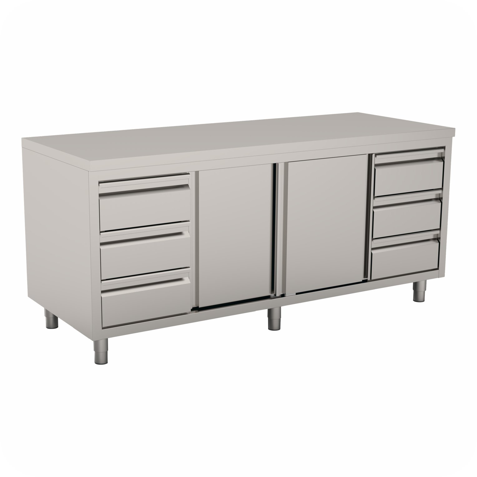 2000x70x85 Werktafel Met 3L+3R Lade En Schuifdeuren WTS-2007085-RL