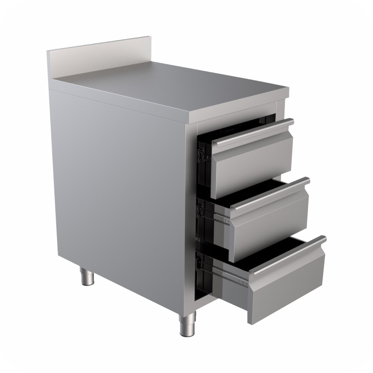 50x60x85 Ladekast, 3 Lade Met Opstaande Rand WT-506085-S3D