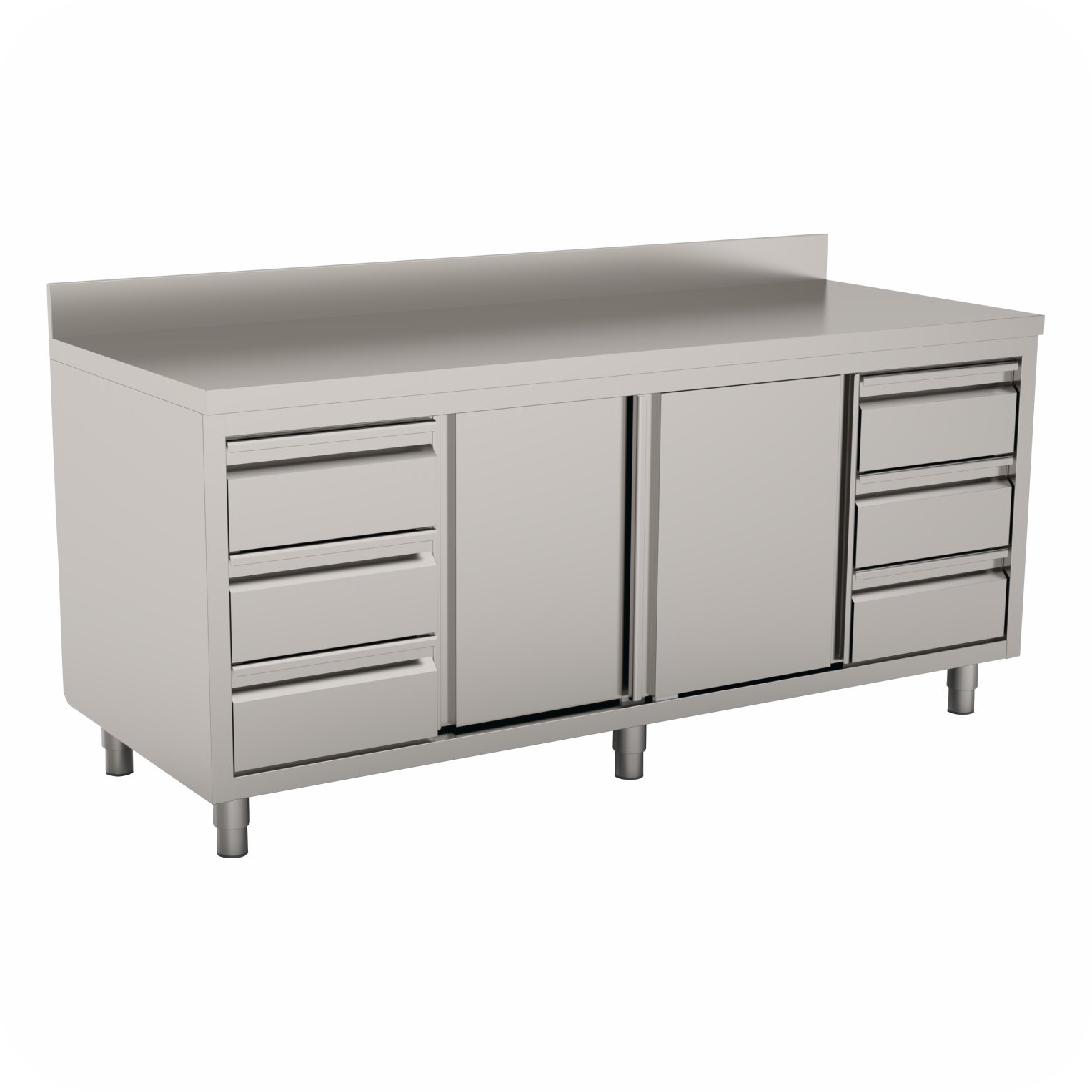 2000x70x85 Werktafel Met 3L+3R Lade En Schuifdeuren + Rand WTS-2007085-RLS