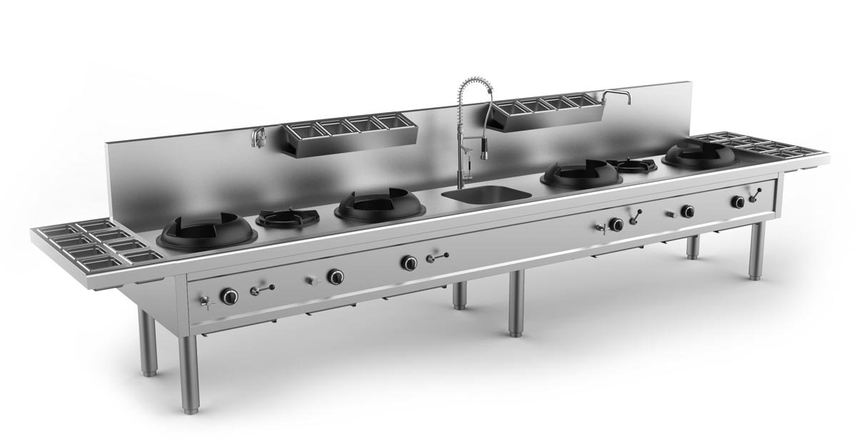 Wok Table 4+2 burners WK-4+2-E