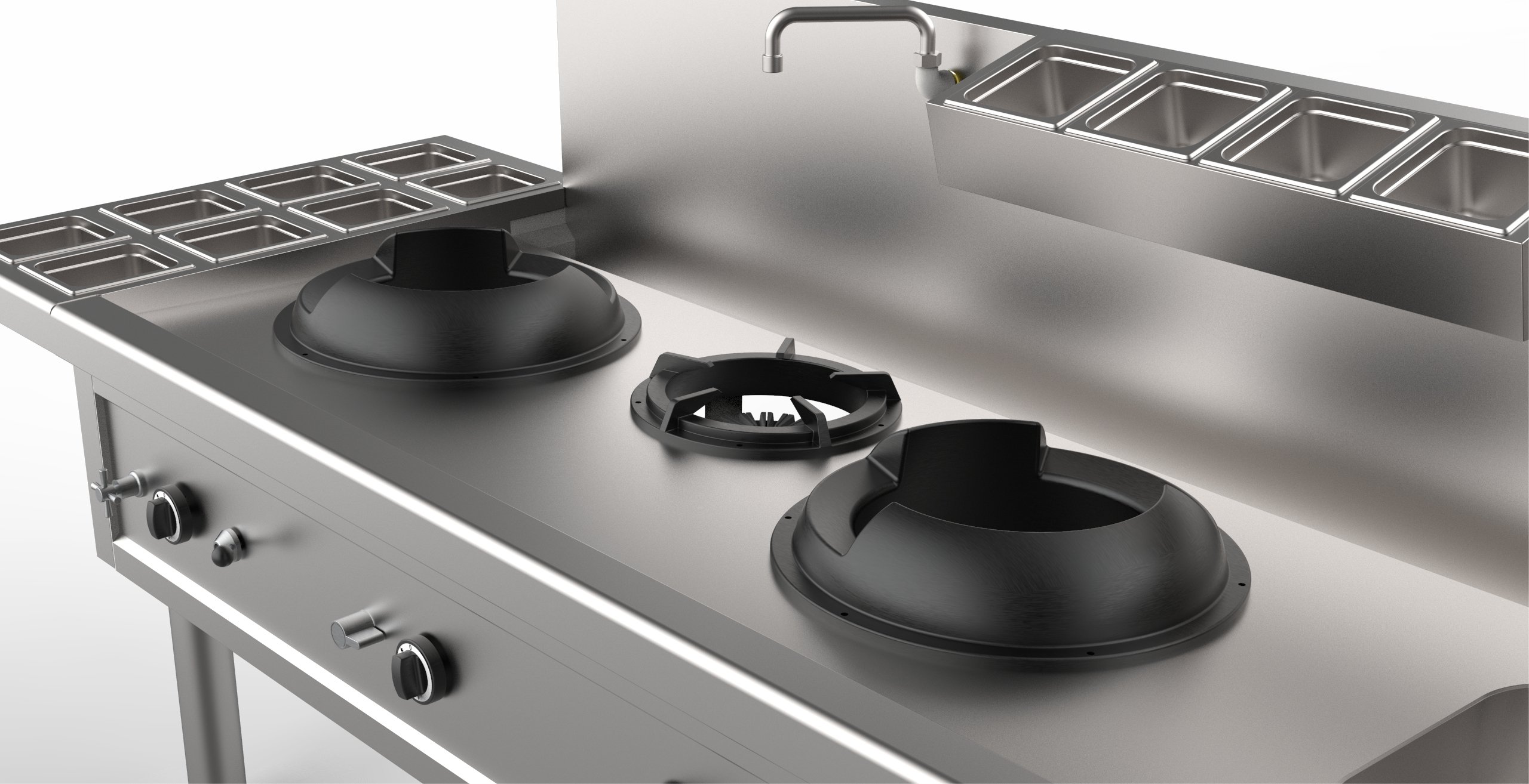 Wok Table 4+2 burners WK-4+2-E